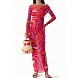 Pucci Red Vivara Maxi See Through Dress